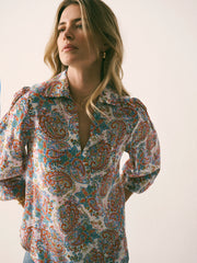 Mara Silk Ivory Painterly Paisley Print Shirt