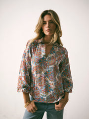 Mara Silk Ivory Painterly Paisley Print Shirt