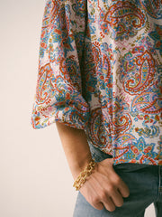 Mara Silk Ivory Painterly Paisley Print Shirt