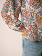Mara Silk Ivory Painterly Paisley Print Shirt