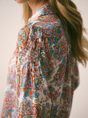 Mara Silk Ivory Painterly Paisley Print Shirt
