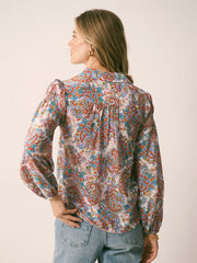 Mara Silk Ivory Painterly Paisley Print Shirt