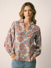 Mara Silk Ivory Painterly Paisley Print Shirt