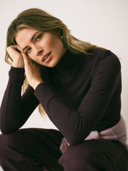 Rayne wool blend jersey roll neck - Plum Noir