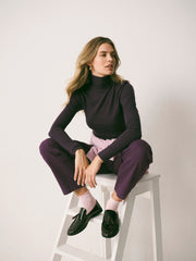 Rayne wool blend jersey roll neck - Plum Noir