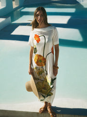 Margie Silk Poppy Print Maxi Dress - Ivory