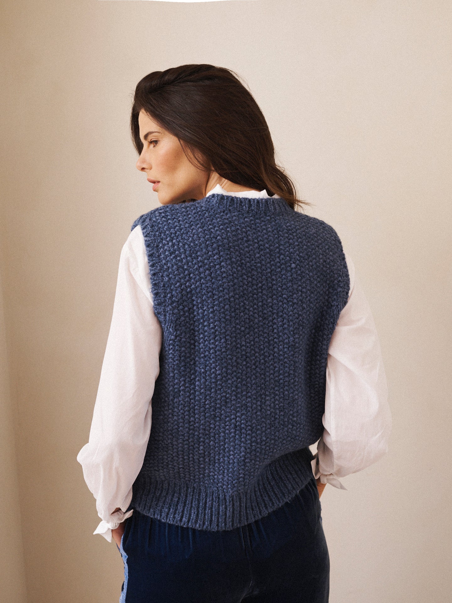 Mariah alpaca blend moss stitch tank - Denim Blue