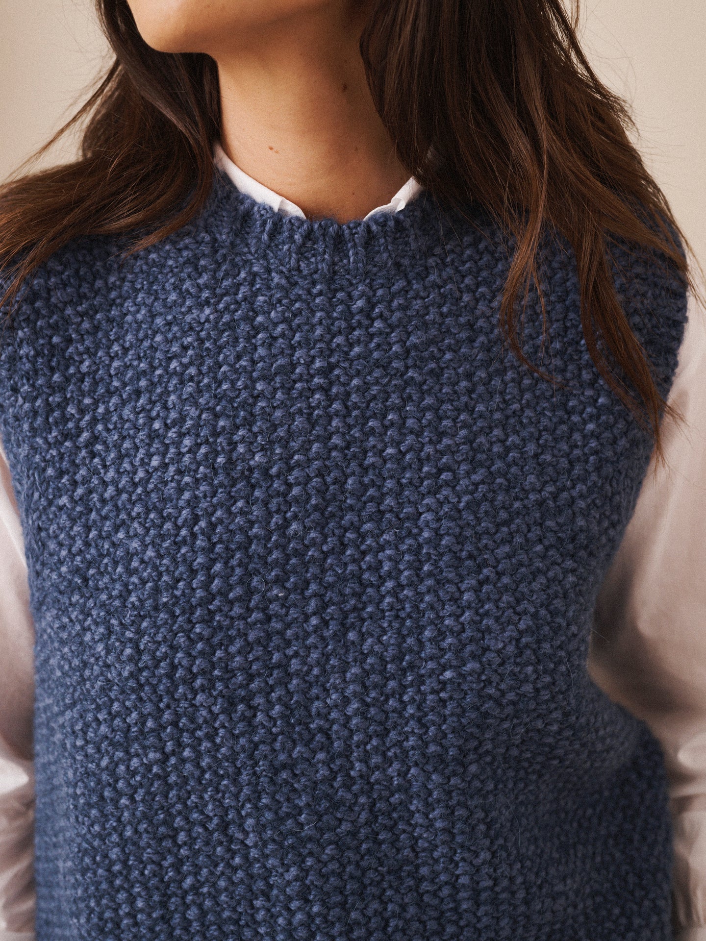 Mariah alpaca blend moss stitch tank - Denim Blue