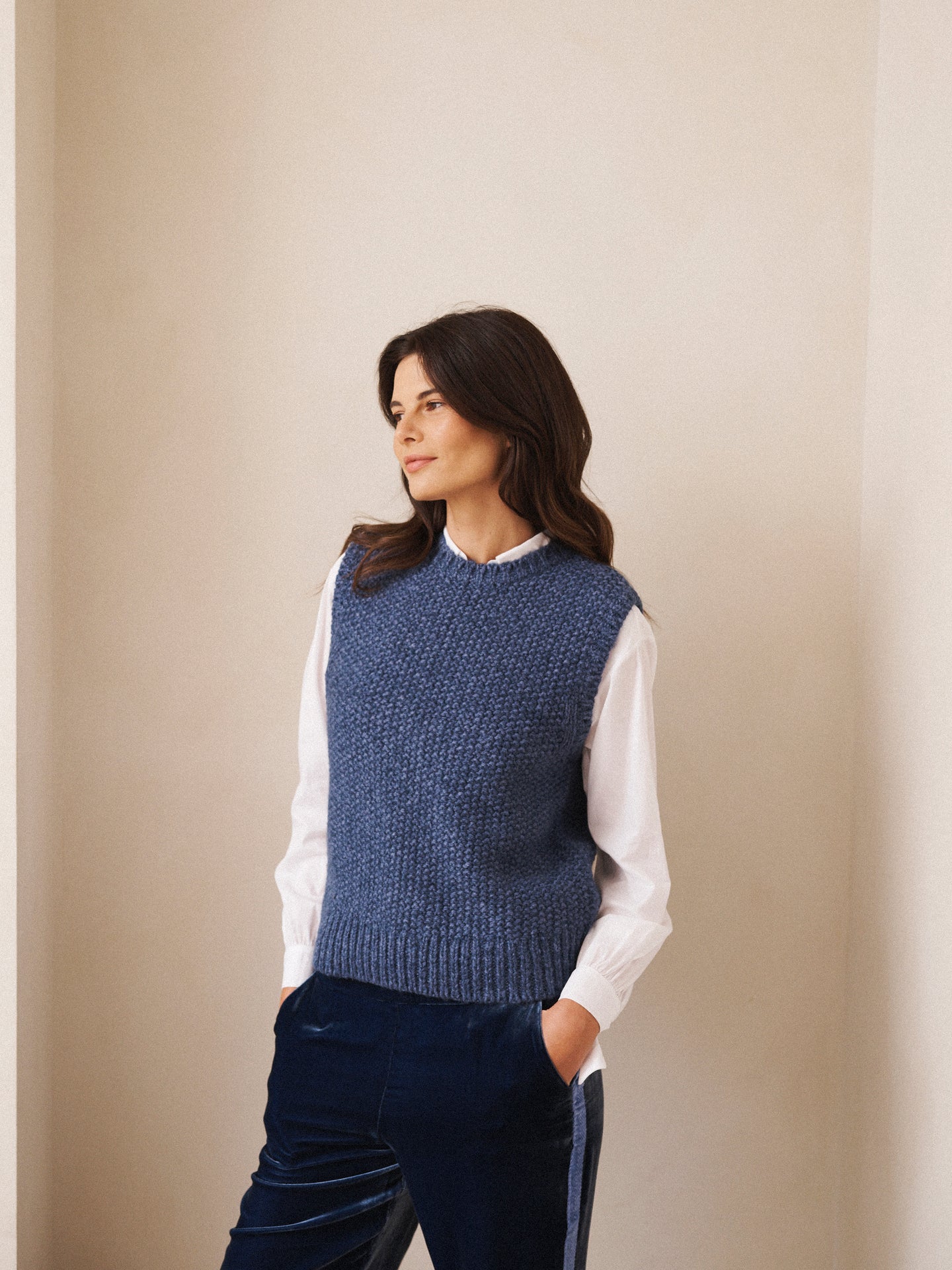 Mariah alpaca blend moss stitch tank - Denim Blue