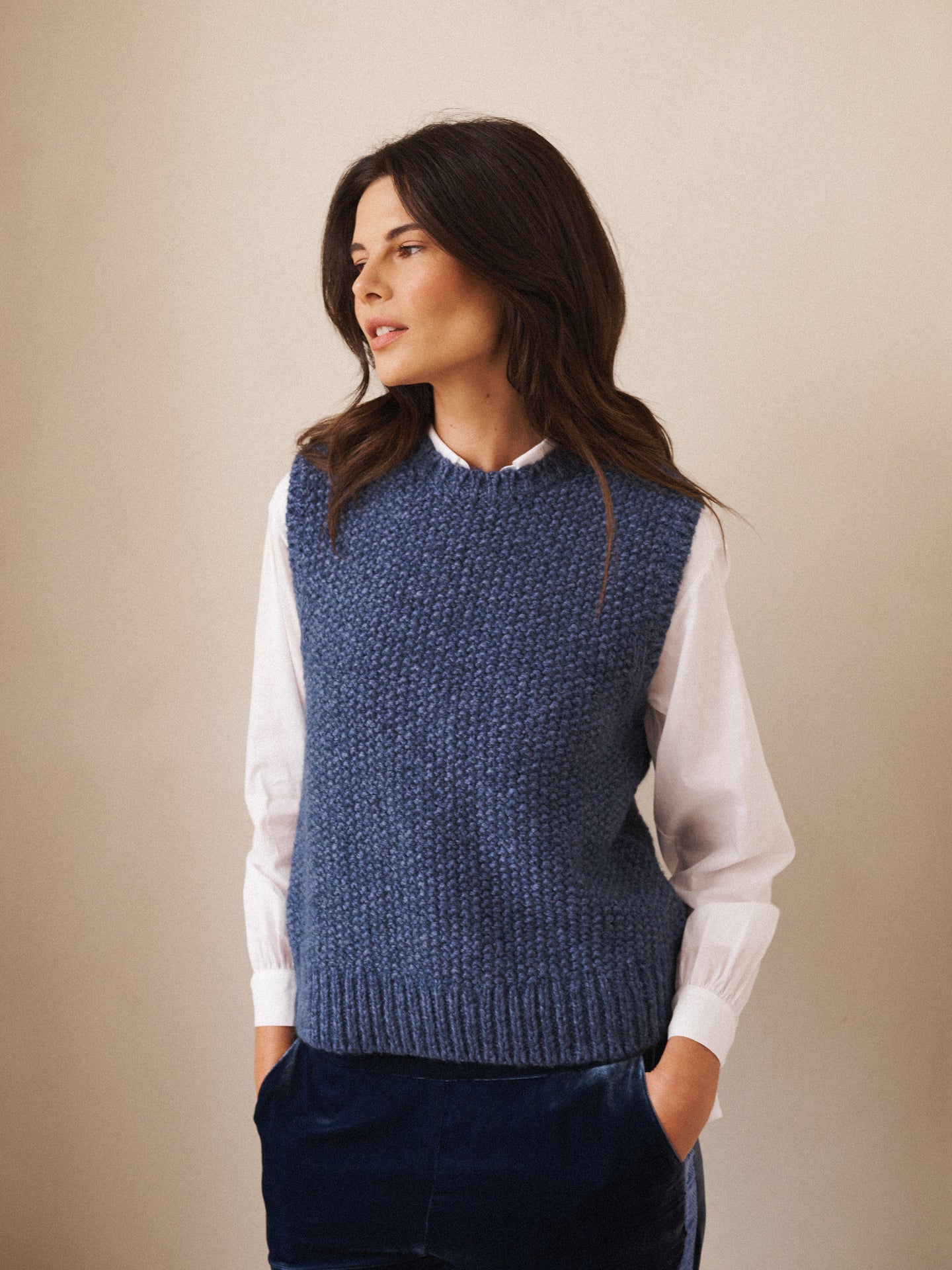 Mariah alpaca blend moss stitch tank - Denim Blue
