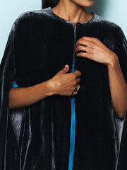 Marion silk blend velvet cape - Carbon