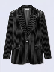 New May silk blend velvet pinstripe jacket - Black Pinstripe | NRBY Clothing