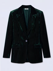 New May Silk Blend Velvet Pinstripe Jacket - Forest Green