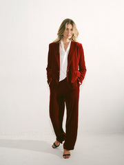 Thea Silk Blend Velvet Trouser - Red
