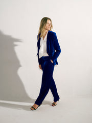 Thea Silk Blend Velvet Trouser - Lapis Blue