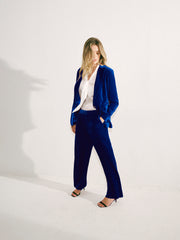 Thea Silk Blend Velvet Trouser - Lapis Blue