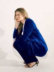 Thea Silk Blend Velvet Trouser - Lapis Blue