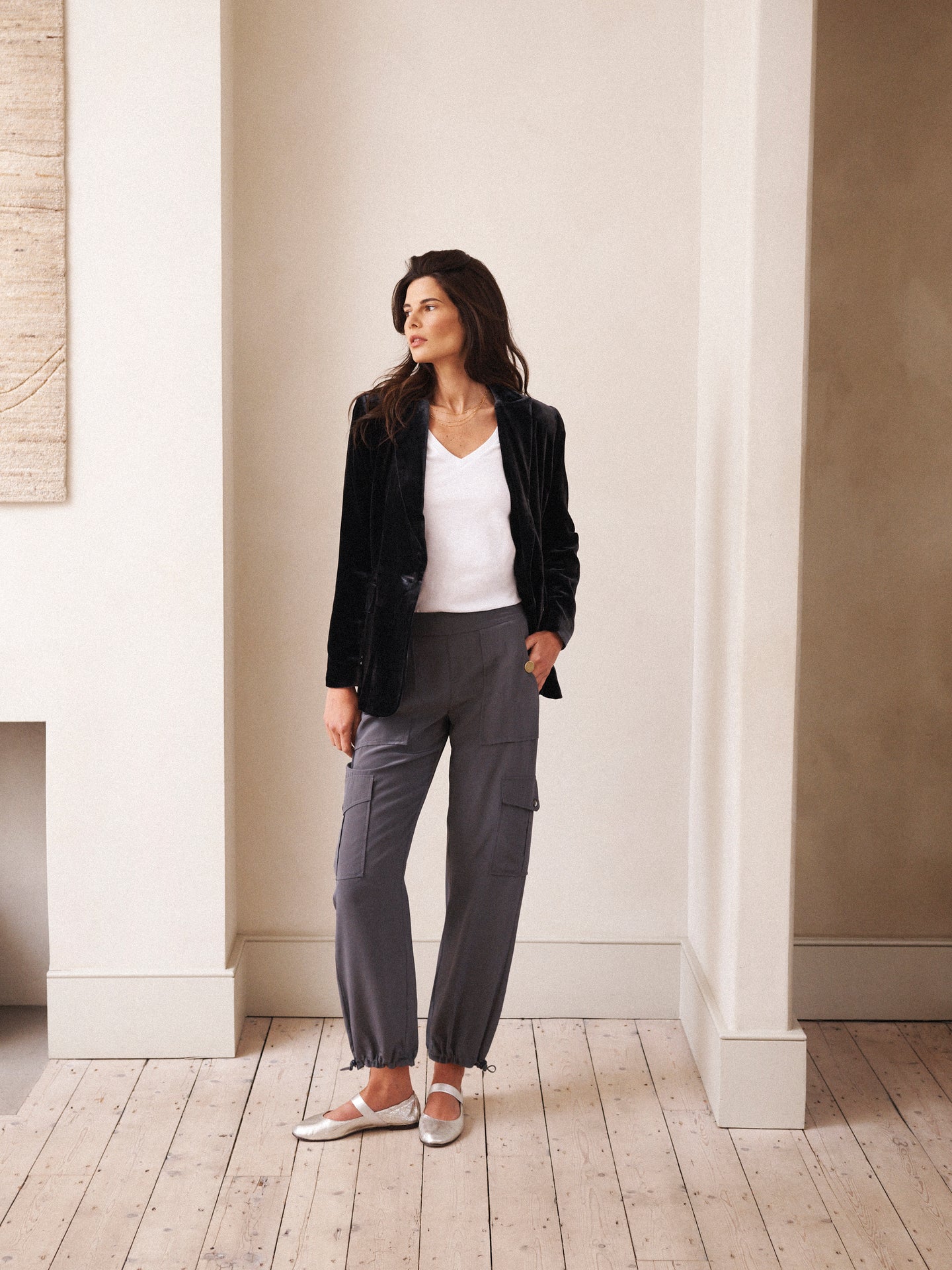 Becca silk cargo pant - Carbon