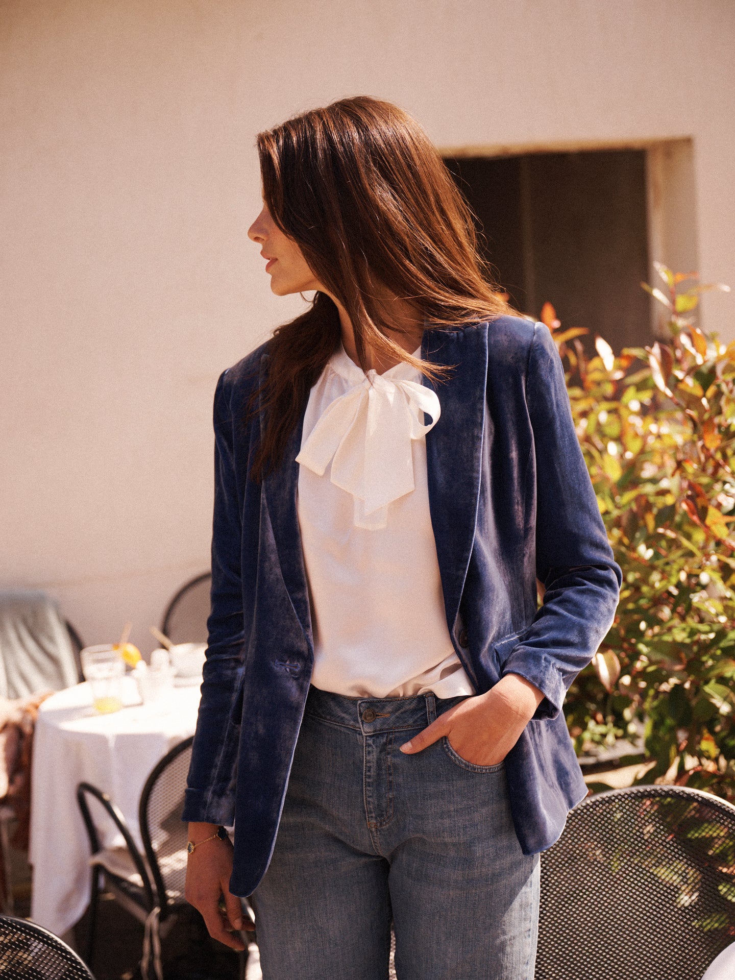 New May silk blend velvet jacket - Denim Blue