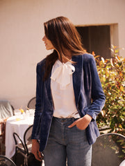 New May silk blend velvet jacket - Denim Blue