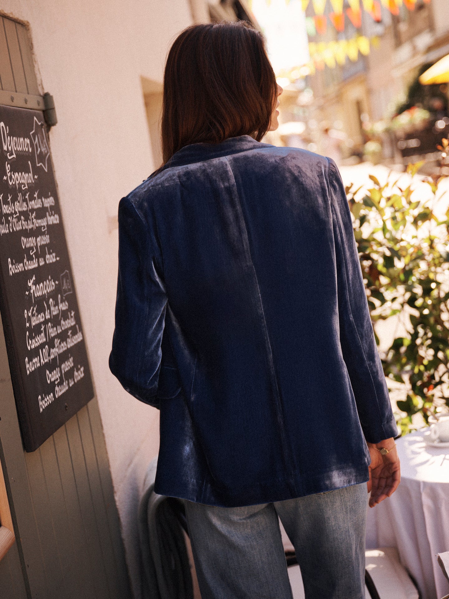New May silk blend velvet jacket - Denim Blue