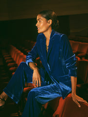 Thea silk blend velvet trouser - Lapis Blue | NRBY Clothing