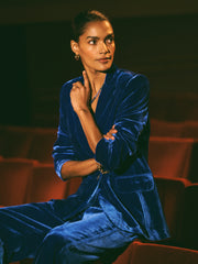 Thea silk blend velvet trouser - Lapis Blue | NRBY Clothing