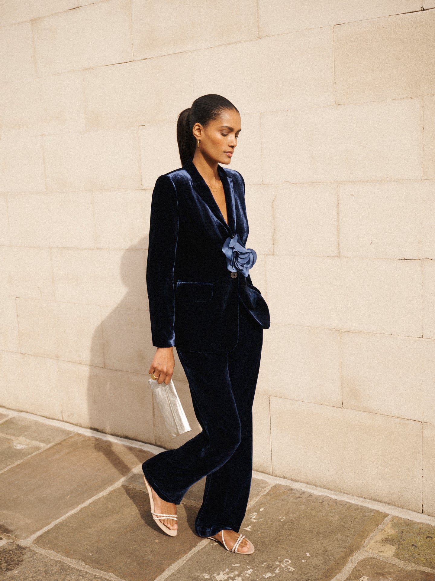 Velvet Blazer & Velvet Palazzo Trouser Suit - Midnight