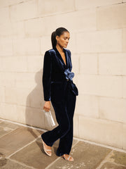 Velvet Blazer & Velvet Palazzo Trouser Suit - Midnight