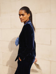 Velvet Blazer & Velvet Palazzo Trouser Suit - Midnight