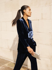 Velvet Blazer & Velvet Palazzo Trouser Suit - Midnight