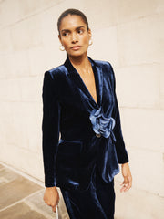Velvet Blazer & Velvet Palazzo Trouser Suit - Midnight