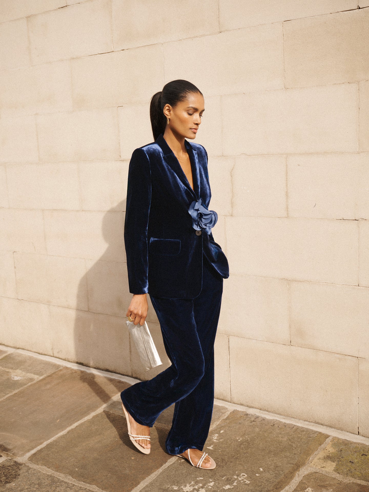 Thea silk blend velvet trouser - Midnight