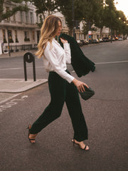 Thea silk blend velvet pinstripe trouser - Forest Green | NRBY Clothing