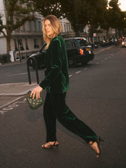 Thea silk blend velvet pinstripe trouser - Forest Green | NRBY Clothing