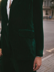 New May Silk Blend Velvet Pinstripe Jacket - Forest Green