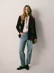 New May Silk Blend Velvet Pinstripe Jacket - Plum Noir