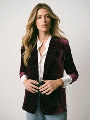 New May Silk Blend Velvet Pinstripe Jacket - Plum Noir