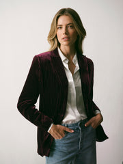 New May Silk Blend Velvet Pinstripe Jacket - Plum Noir