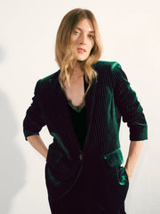 New May Silk Blend Velvet Pinstripe Jacket - Forest Green