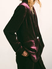 New May Silk Blend Velvet Pinstripe Jacket - Plum Noir