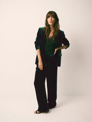Thea silk blend velvet pinstripe trouser - Forest Green | NRBY Clothing