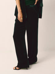 Thea silk blend velvet pinstripe trouser - Forest Green | NRBY Clothing