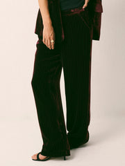 Thea Silk Blend Velvet Pinstripe Trouser - Plum Noir | NRBY Clothing
