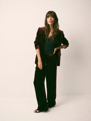 Thea Silk Blend Velvet Pinstripe Trouser - Plum Noir | NRBY Clothing