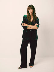 Thea silk blend velvet pinstripe trouser - Forest Green | NRBY Clothing