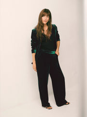 Thea silk blend velvet pinstripe trouser - Forest Green | NRBY Clothing