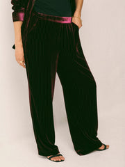 Thea Silk Blend Velvet Pinstripe Trouser - Plum Noir | NRBY Clothing