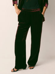 Thea Silk Blend Velvet Pinstripe Trouser - Plum Noir | NRBY Clothing