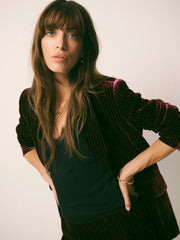 New May Silk Blend Velvet Pinstripe Jacket - Plum Noir